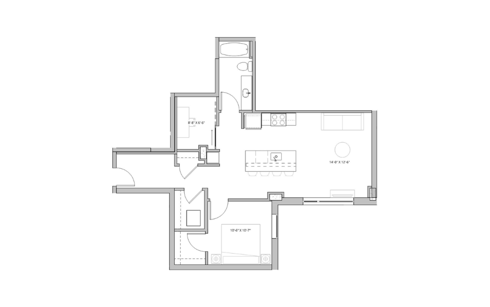 Floor plan layout diagram for 1x1 + Den - C28
